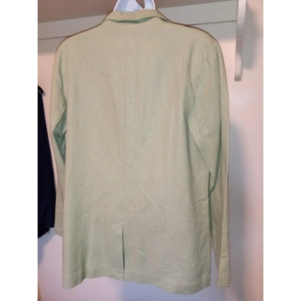 Chadwicks Jacket Blazer Womens Small Tall Sage Green 1 Button Linen Rayon - Picture 6 of 9